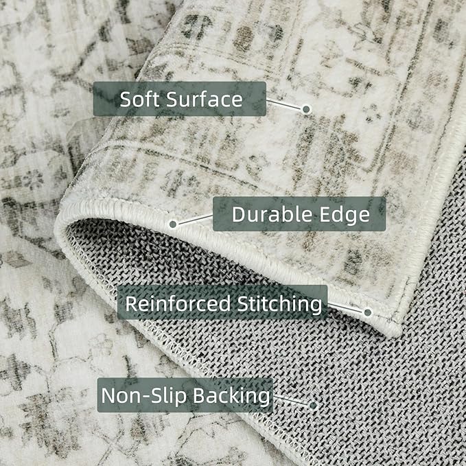 Deerly 2x7 Runner Rugs - Washable Kitchen Rugs with Non Slip Backing, Non-Shedding Cream Runners Rug for Hallways Boho Vintage Long Rug for Bedroom(Border Cream 2x7)