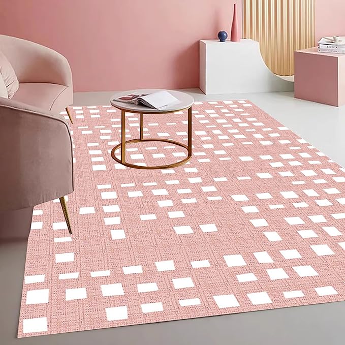 Boho Chic White and Pink Geometric Texture Rug for Living Room Dining Room Bedroom Nursery Room Large Non Slip Washable Indoor Carpet Soft Low Pile Kitchen Entryway Runner Mat 2x3
