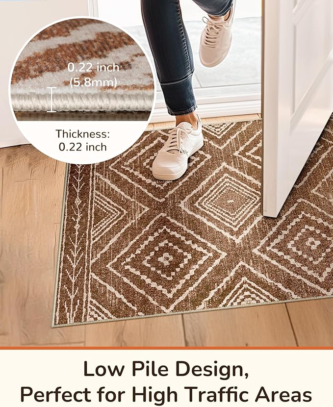 Area Rug 2x3 Rug Machine Washable Non-Slip Low Pile Print Pattern Western Rug for Living Room Bedroom Entryway Tribal Series -Yellowbrown/Cream