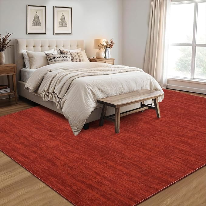 RUGSREAL Solid Color Rug for Living Room 8x10 Large Washable Bedroom Rug with Rubber Backing Low-Pile Modern Contemporary Indoor Area Rug Home Office Throw Carpet for Dining Room, 8' x 10' Red