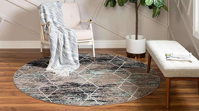 Unique Loom Trellis Frieze Collection Area Rug - Geometric (7' Round, Blue Multi/ Ivory)