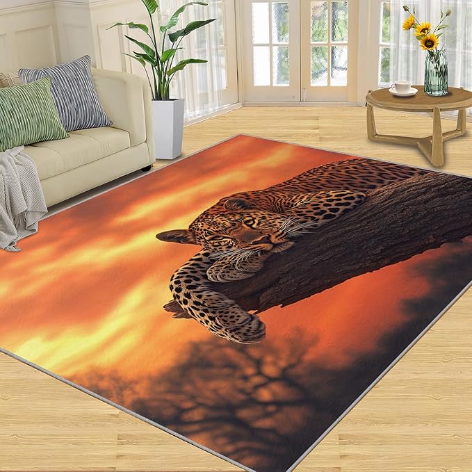 2x3 Sunrise Leopard Rugs for Entryway - Sunset African Savanna Small Area Rugs, Wild Animal Laundry Room Carpet Non Slip Accent Throw Rug for Bathroom Kitchen Sink Front Door
