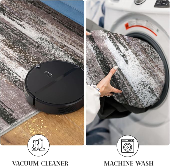 Modern Abstract Runner Rug 3x8, Dark Light Brown White Washable Kitchen Runner Non-Slip Soft Hallway Rug Runner Thin Print Faux Wool Carpet for Entryway Bedroom Laundry Room Indoor