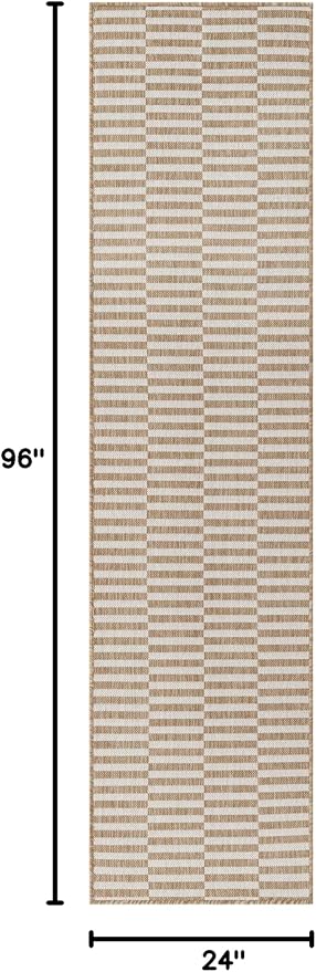 Unique Loom Outdoor Striped Collection Area Rug - Striped (2' x 8' Runner Taupe/Ivory)