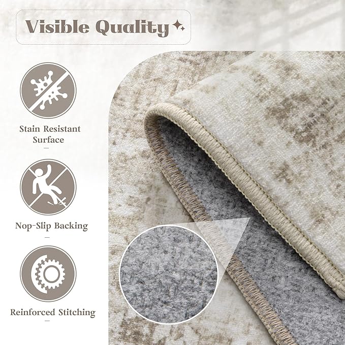 Runner Rug 2x6 Washable Rug, Vintage Boho Medallion Hallway Runner Non-Slip Soft Low Pile Distressed Floor Carpet Retro Doormat for Kitchen Bedroom Laundry Entryway Bathroom (Taupe, 2'x6')