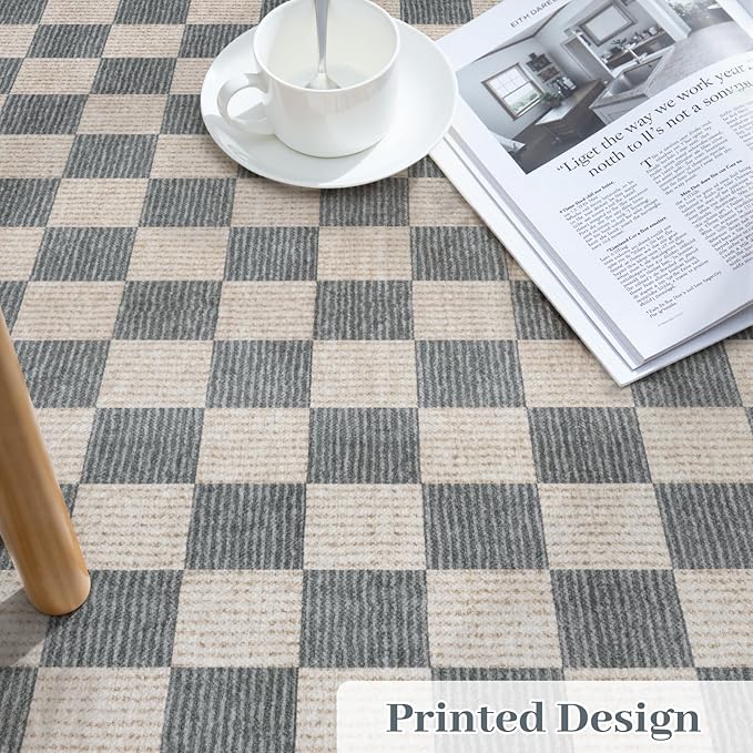 LIVEBOX 3x5 Washable Area Rug Checkered Clearance, Non-Slip Small Entryway Rug Grey Farmhouse Neutral Classic Geometric Boys Rug for Bedroom Living Room Low-Pile Carpet for Indoor Kitchen(Grey 3'x5')