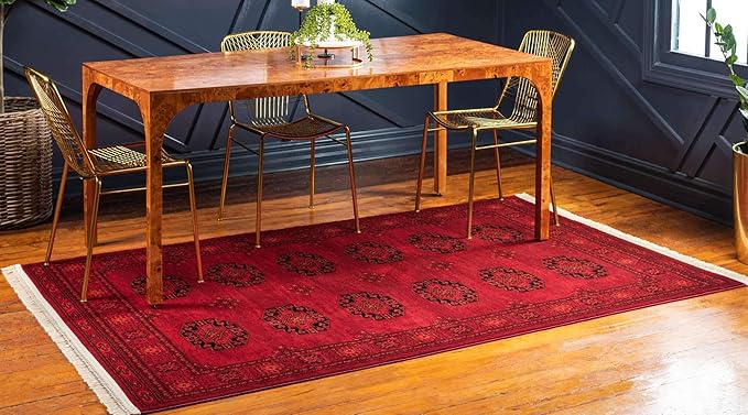 Unique Loom Tekke Collection Over-Dyed Saturated Traditional Torkaman Area Rug (5' 0 x 8' 0 Rectangular, Red/Black)