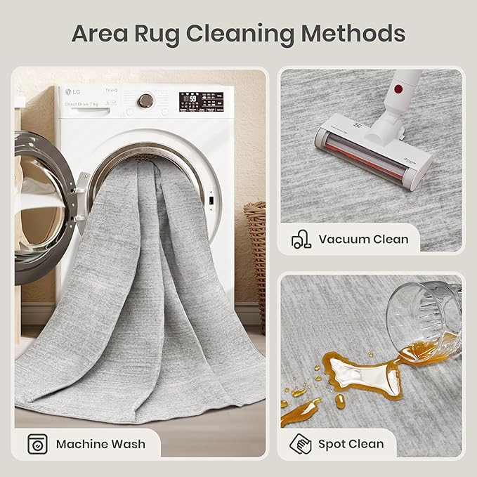 Valenrug Washable Rugs - Stain Resistant Area Rugs 9x12 Living Room, Non Slip Backing Printed Rugs for Bedroom, Folable Machine Washable Area Rug (Grey, 9'x12')