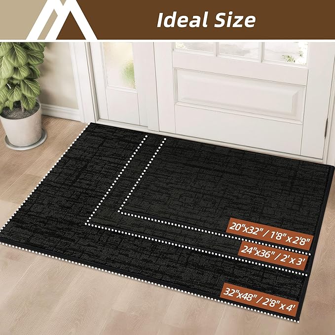 COSY HOMEER Door Mat,Dirt Trapper Entryway Rugs 24"x36",Non Slip Washable Entrance Mats,Absorbent Welcome Mat,Low Profile Dog Door Mats for Front Back Doomats and Wet Shoes,Black