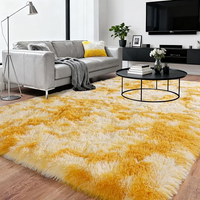 Upgrade Non-Slip Plush Rugs for Living Room, Soft Shaggy Carpets for Living Room, Fuzzy Rugs for Kids' Room, Perfect Decor for Modern Home Tie Dye Yellow 5x7Feet