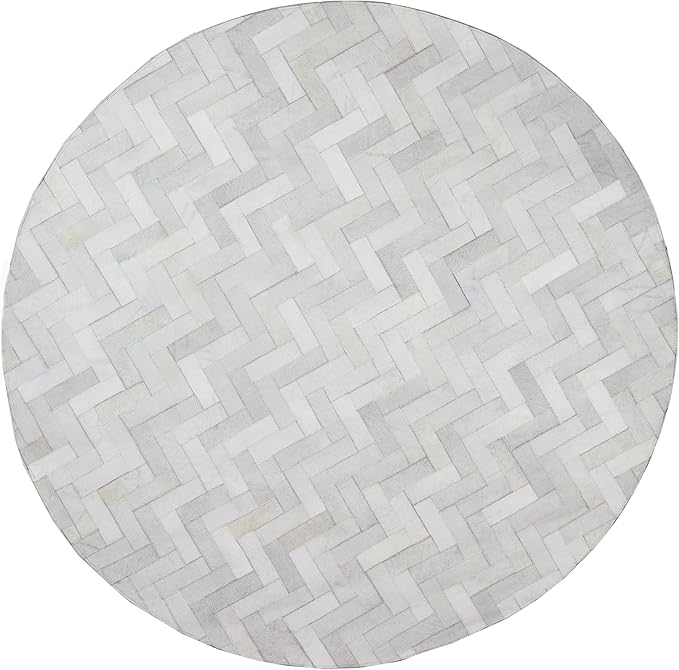 Sn Alef Home Soft Textured Round Rug | White & Grey Woven Carpet for Living Room Bedroom | Minimalist Handcrafted Circular Floor Mat for Home & Decor(Gray_5x5 ft)
