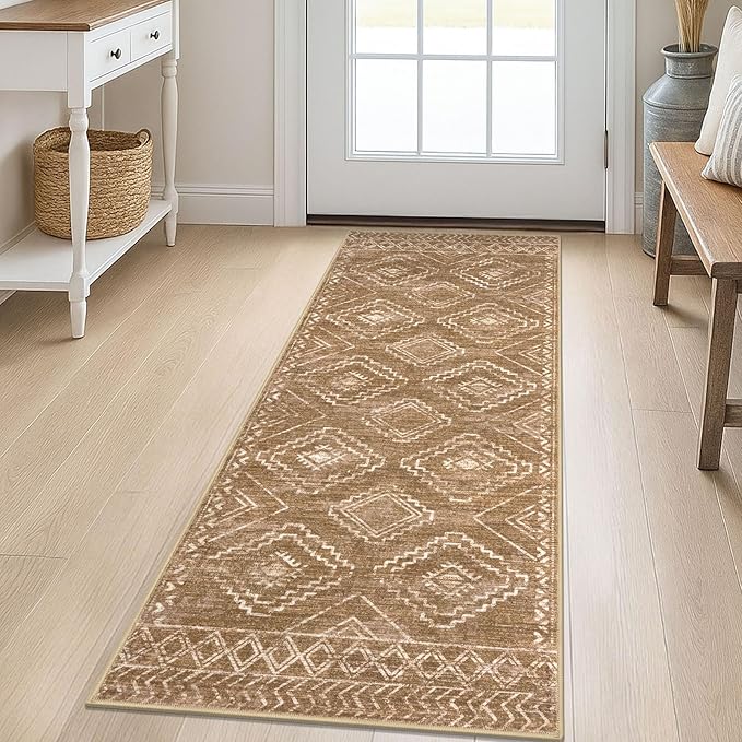 KILOCOCO Boho Kitchen Runner Rug 2x5 Washable Runner Rug, Soft Runners for Hallways Non Slip Printed Distressed Laundry Room Rugs, Low-Pile Rugs for Entryway/Bedroom/Living Room, Yellow Brown Orange