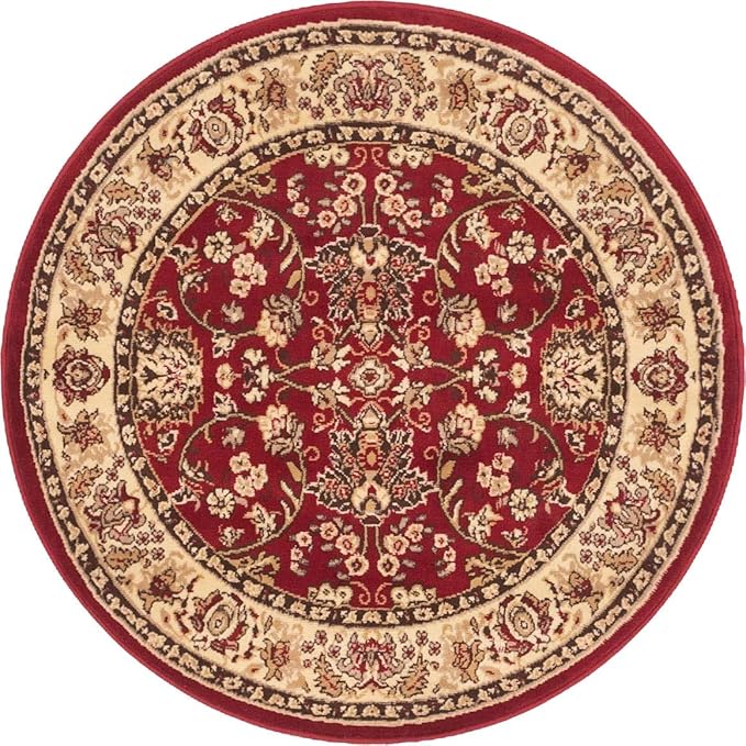 Unique Loom Sialk Hill Collection Area Rug - Washington (4' 1" Round Burgundy/Cream)