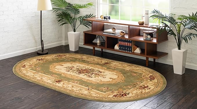 Rugs.com Chateau Collection Rug - 4' x 6' Oval Green Medium Pile Rug
