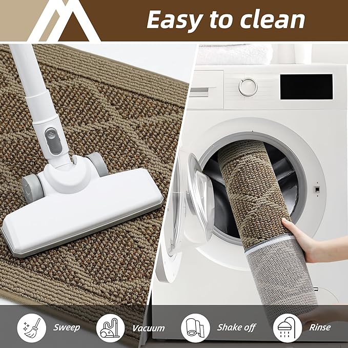 COSY HOMEER Non-Slip Door Mat 32"x48", Entryway Rugs Low Profile Absorbent Dirt Trapper Doormat for Front Entrance, Washable Polypropylene Entry Mat (Beige)