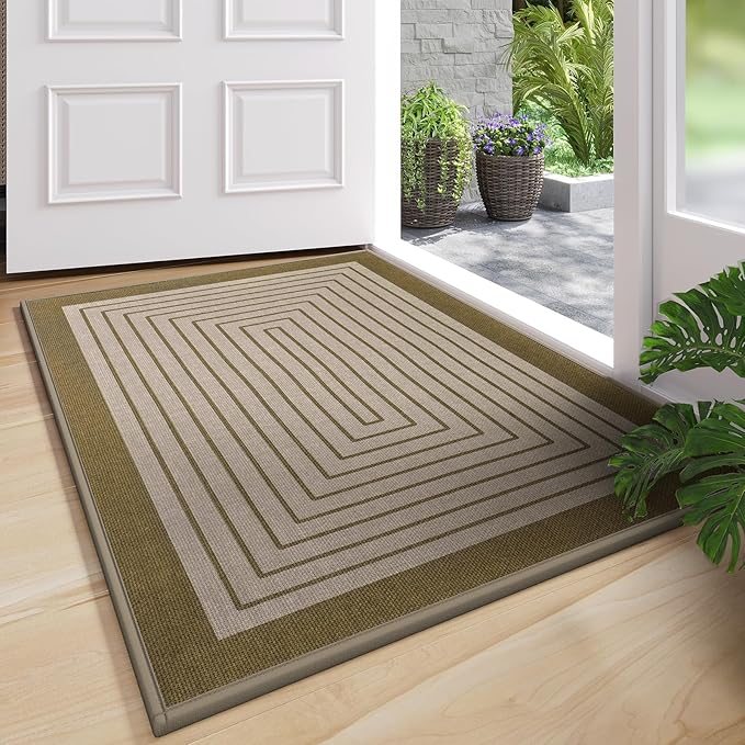 Front Door Mat 24''x35'', Absorbent Muddy Dirt Resist Washable Non Slip Low-Profile Indoor Doormat, Easy Clean Welcome Entryway Door Mats, Brown