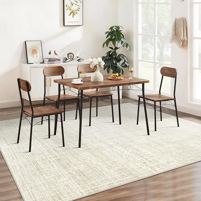 5x7 Area Rugs for Living Room, Washable Large Area Rug Neutral Modern Abstract Bedroom Rug Soft Non Slip Low Pile Stain Resistant Indoor Carpet for Nursery Kids Dining Room Office(Beige, 5'x7')