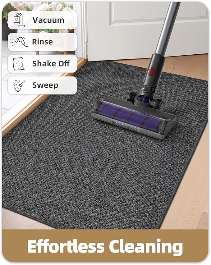 Color&Geometry Ultra-Thin Indoor Door Mat, 24"x36" Low-Profile Non-Slip Entryway Rug with Modern Geometric Texture, Washable Doormat for Indoor Entrance, Front Door, Grey (Rolled-up NO Creases)