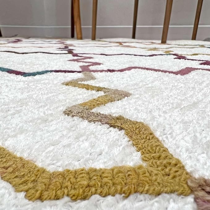 Alfa Rich 4x6 Moroccan White Washable Area Rugs for Living Room Bedroom Kitchen Decor Cotton Rug
