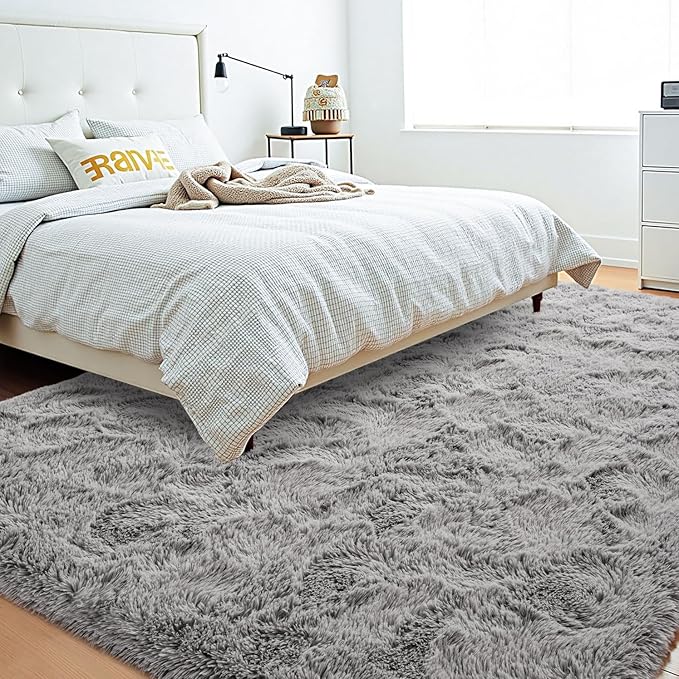 Beglad Shag Rugs for Living Room, Grey Area Rugs 5x7 Feet Upgrade Anti-Skid Modern Minimalist Style Memory Foam Rugs for Bedroom, Indoor Carpet Suitable for Boys Teens Room Decor