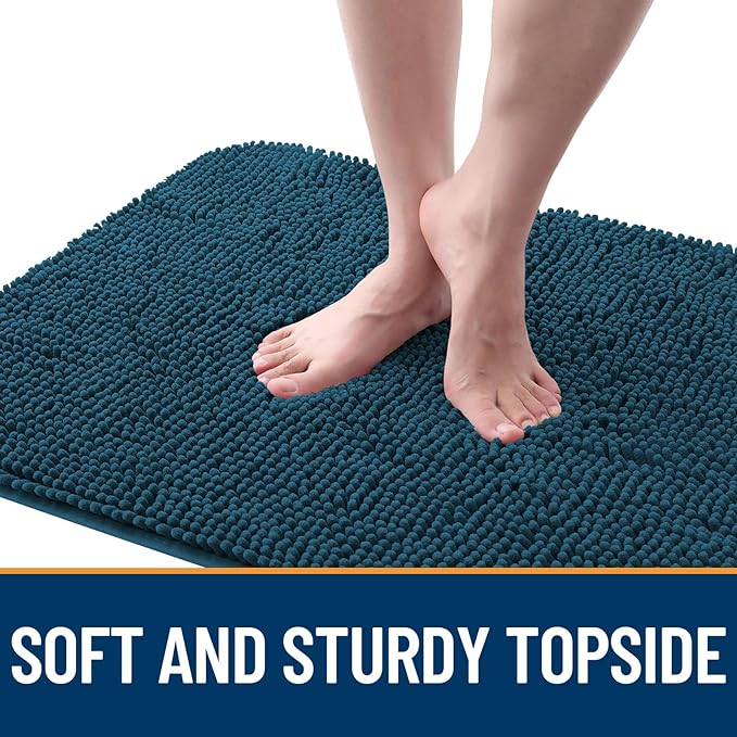 OLANLY Dog Door Mat for Muddy Paws 44x32, Absorbs Moisture and Dirt, Absorbent Non-Slip Washable Doormat, Quick Dry Chenille Mud Mat, Entry Indoor Entryway Carpet for Inside Floor, Atlantic Blue