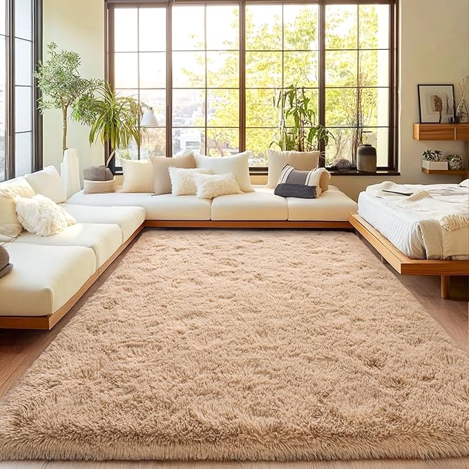 Area Rugs for Living Room, Soft Shaggy Carpets for Living Room, Fuzzy Rugs for Kids' Room, Perfect Decor for Modern Home Camel 8x10 Feet