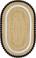 10x18 Oval Jute Rugs for Bedroom Kilim Rug Flatweave Rug Natural Jute Thick 0.27" Solid Pattern Black Beige Hand Braided Jute Handmade Boho Indoor Outdoor Rugs for Living Room Dining Room