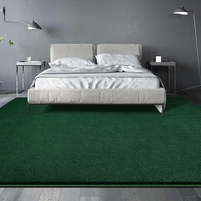 Large Area Rugs for Living Room Bedroom, 5x8 Feet Dark Green Rug, Minimalist Modern Shag Rug, Soft Thick Memory Foam Indoor Carpet, Non-Slip Washable Rug for Boys Girls Dorm Nursery Room Home Decor