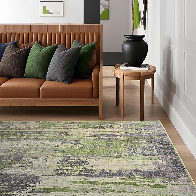 Toneed Abstract Area Rug Modern Washable Rug Soft Non Slip Rug Low Pile for Bedroom Living Room Dining Room Green 4x6 Feet