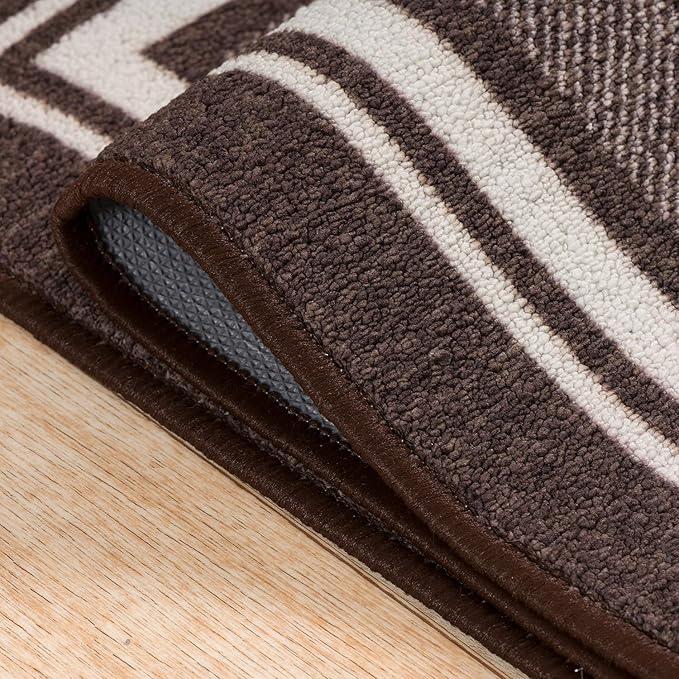 Beverly Rug Non Slip Area Rugs 8x10 Modern Bordered Non Skid Rubber Backing Soft Area Rug for Living Dining Room Easy to Clean Non Shedding Kitchen Bedroom Indoor Carpet 8 x 10 Brown