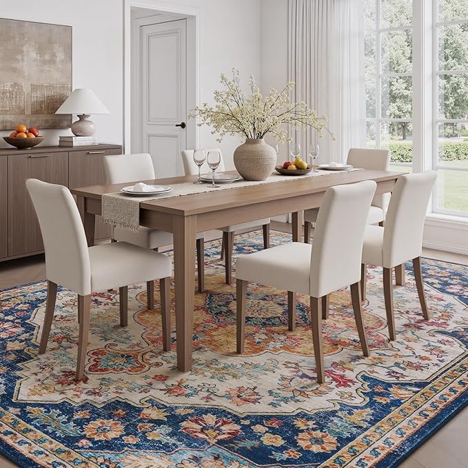 tchdio 5x7 Area Rugs for Living Room, Vintage Non Slip Washable Rug, Soft Low Pile Area Rug Large Floor Indoor Carpet for Bedroom, Dining Room, Office (Multi, 5'x7')