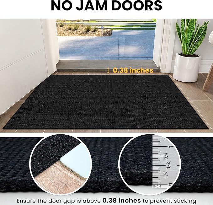 IOHOUZE Washable Runner Rug 2x7 Non Slip Runners for Hallways Entryway Runner Indoor, Kitchen Rugs Woven Cotton Floor Carpet for Kitchen Hall Entrance Bedroom, Black/Grey
