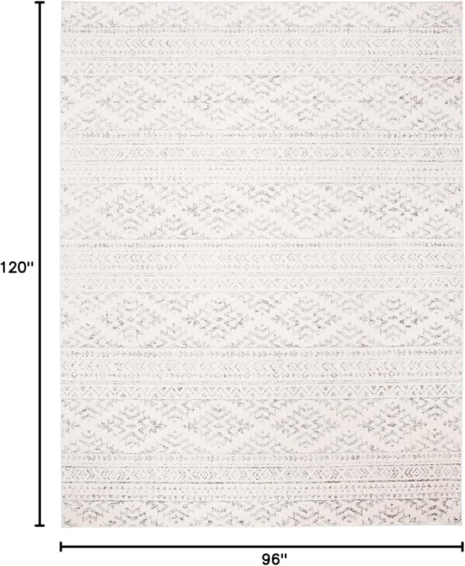 SAFAVIEH Area Rug 8x10 - Tulum Collection - Large - Ivory & Grey, Moroccan Boho Tribal Design, Non-Shedding & Easy to Clean, Ideal for Living Room, Bedroom, Dining Space (TUL272A)