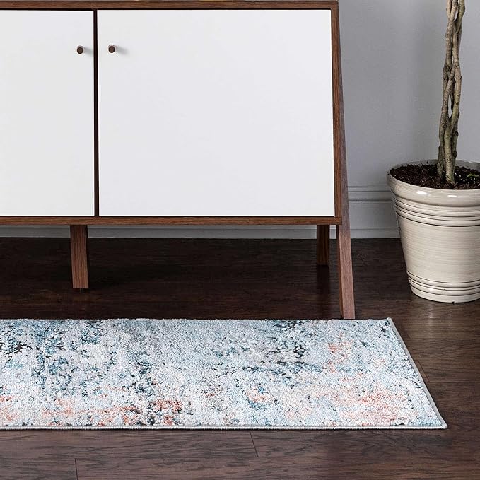 Rugs.com Leipzig Collection Runner Rug – 10 Ft Runner Multi Low-Pile Rug Perfect for Hallways, Entryways
