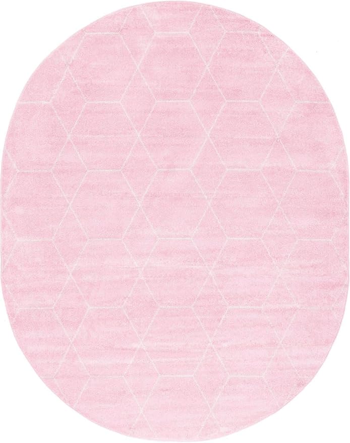 Unique Loom Trellis Frieze Collection Area Rug - Geometric (7' 10" x 10' Oval, Light Pink/ Ivory)