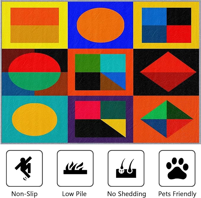Geometric Rugs for Living Room - 5x6ft - Colorful Abstract Modern Funky Rug for Bedroom Non Slip Low Pile Machine Washable Area Rugs, Geometric Carpets House Decor & Gifts