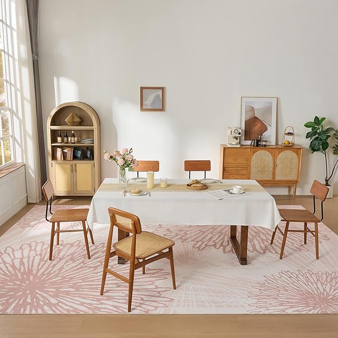 WITSHOCK Pink Rugs 10x12 for Bedroom Girls,Floral Modern Distress Print Pattern Carpet for Living Room Dining Room,Stain Resistant Anti Slip Backing Rugs for Kids Room Nursery Playroom,Light Pink