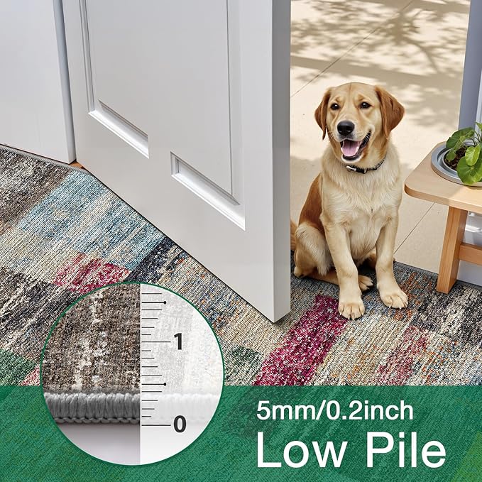 LUMI 8x10 Washable Area Rug for Living Room, Ultra Soft Geometric Rugs Non Slip with Rubber Backing, Low Profile, High Traffic, Stain Resistant Carpets, Ideal for Bedroom, Dining Room, Indoor