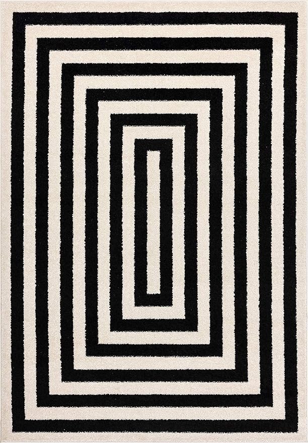 Abani Casa CAS120A Contemporary Black and Ivory Rectangular Area Rug