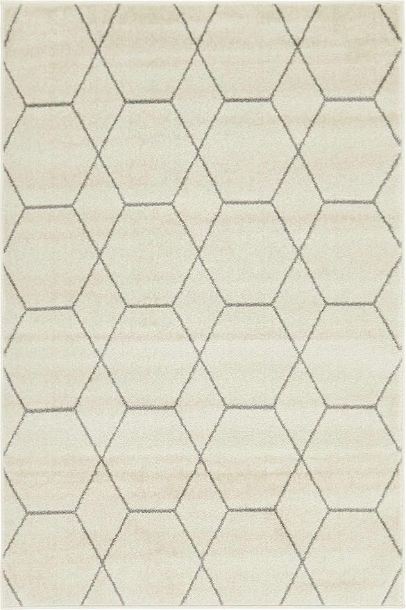 Unique Loom Trellis Frieze Collection Area Rug - Geometric (4' 1" x 6' 1", Ivory/ Gray)