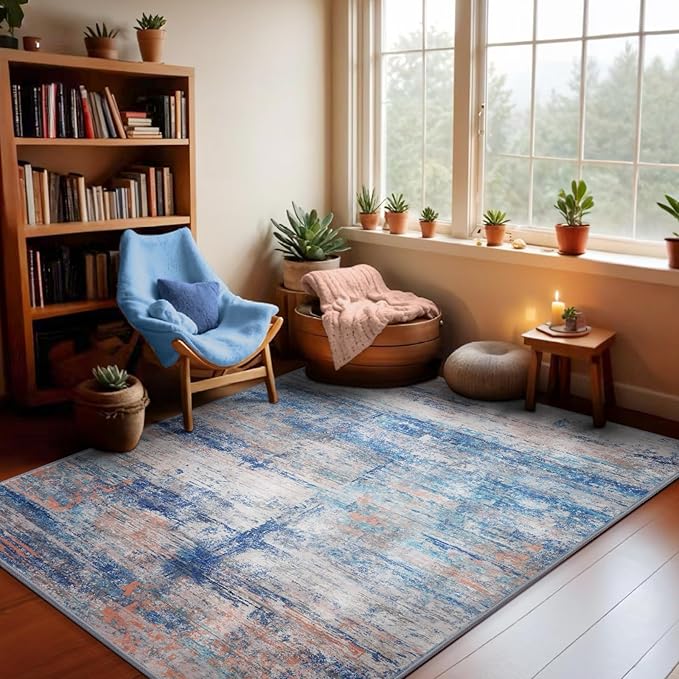 Abstract 4x6 Area Rug for Living Room Dining Room Entryway Blue