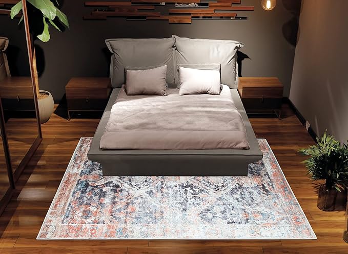 Bloom Rugs Washable Non-Slip 8' x 10' Rug - Orange/Black Traditional Area Rug for Living Room, Bedroom, Dining Room, and Kitchen - Exact Size: 8' x 10'