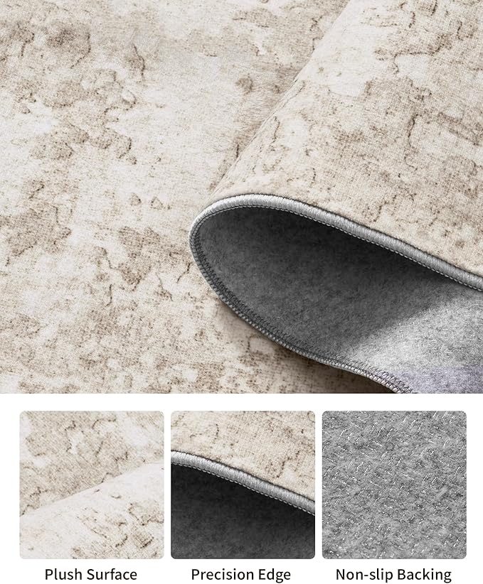 Art&Tuft Non-Slip Runner Rug - 3x6 Runner Rug Washable Low-Pile Rugs Runners, Soft Distressed Carpet Runner for Bedroom Bathroom Kitchen Laundry Living Room, Beige