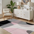 Abstract Art Line Living Room Area Rugs 6x8, Modern Boho Geometric Print Rug, Minimalist Washable Non Slip Neutral Soft Carpet for Bedroom, Dining Room Office Playroom, Black Gray