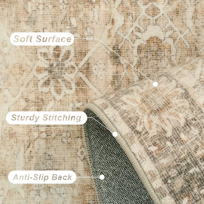 2x3 Entryway Rug Beige Washable Vintage Rugs for Entryway Kitchen Low Pile Non-Slip Door Mat Traditional Distressed Small Throw Area Rugs for Kitchen Entrance Bathroom Beige