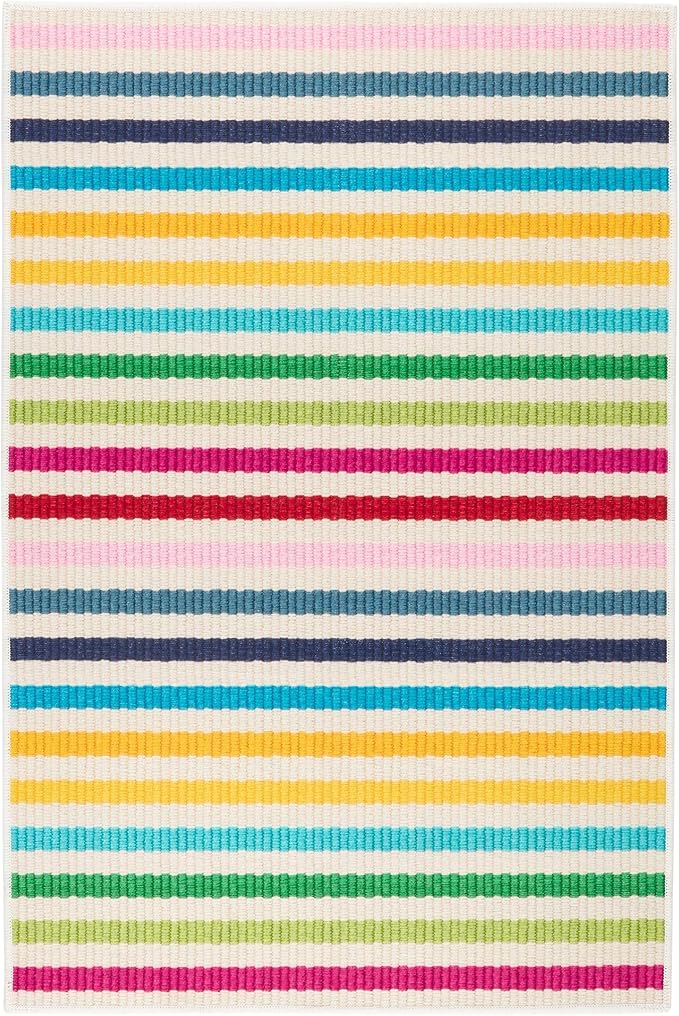Dash and Albert Rainbow Machine Washable Area Rug - 6' x 9' Multicolor Stripe Washable Accent Rug - Durable, High Traffic Areas Kitchen, Mudroom, Hallways
