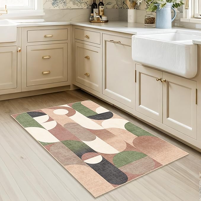 Small Rugs 2x3 Modern Geometric Rug for Entryway Bathroom Kitchen Entrance Doormat,Retro Rust Orange Floor Throw Carpet Non Slip