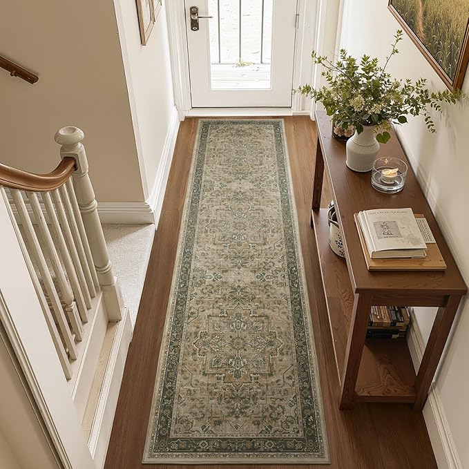 2x7 Hallway Runner Rug, Moody Vintage Medallion Entryway Rugs for Inside House Mudroom, Kitchen Runner Rugs Non Skid Washable, Carpet Runner for Bathroom Laundry Room Bedroom, Multi Brown/Olive