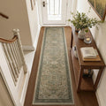 Moody Distressed 2x8 Runner Rugs for Hallways Entryway, Vintage Medallion Carpet Runner for Kitchen/Bedroom Bedside/Laundry Room/Bathroom Low Pile Washable Non Slip, Multi Brown/Green