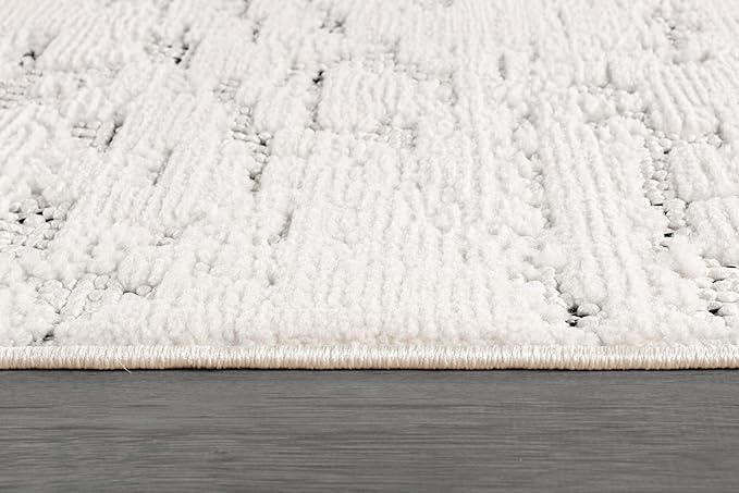 Beverly Rug Micro Loop Area Rug White/Gray 8x10 Abstract Modern Luxury Brushstroke Durable Soft Indoor Rugs for Living Dining Room Office Stain Resistant Non Shedding Casual Indoor Carpet 8 x 10